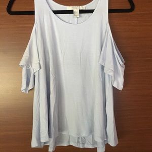 Light Blue Open-Shoulder Short Sleeve Top